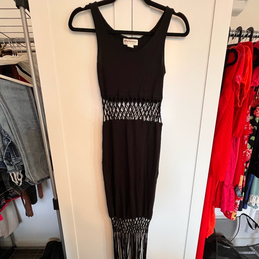 H&M Coachella Collection - Long black fringe dress - Size 6